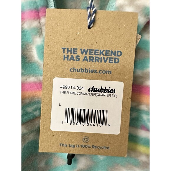 NEW Chubbies Mens Large The Flame Commander Teal Geometric Quarter Zip Fleece - Picture 7 of 8